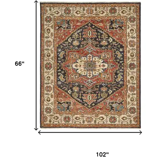 Red Black And Ivory Wool Floral Hand Knotted Stain Resistant Area Rug Photo 3