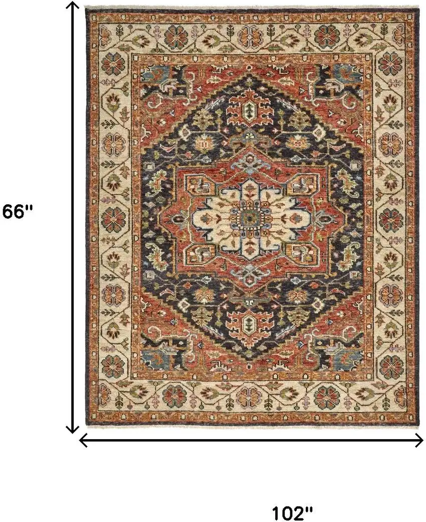 Red Black And Ivory Wool Floral Hand Knotted Stain Resistant Area Rug Photo 3