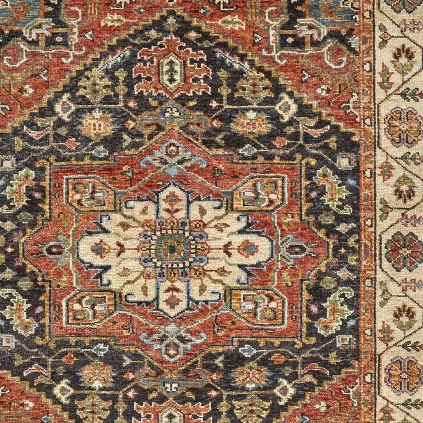 Red Black And Ivory Wool Floral Hand Knotted Stain Resistant Area Rug Photo 8