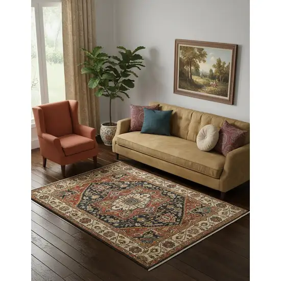 Red Black And Ivory Wool Floral Hand Knotted Stain Resistant Area Rug Photo 1
