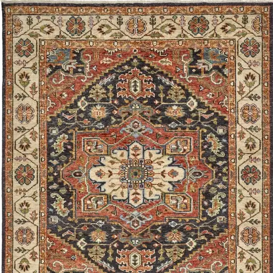 Red Black And Ivory Wool Floral Hand Knotted Stain Resistant Area Rug Photo 4