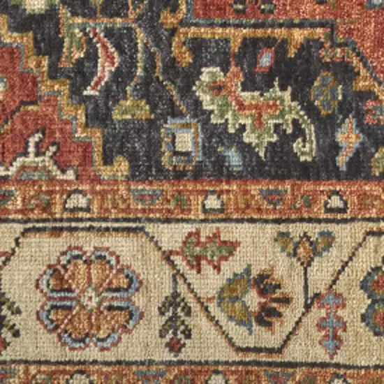 Red Black And Ivory Wool Floral Hand Knotted Stain Resistant Area Rug Photo 6