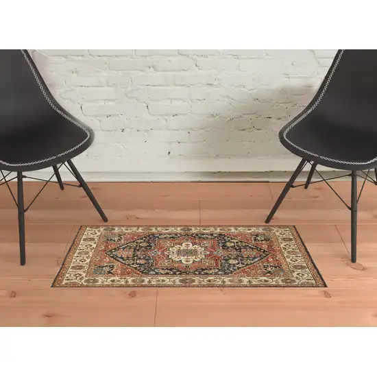 Red Black And Ivory Wool Floral Hand Knotted Stain Resistant Area Rug Photo 3