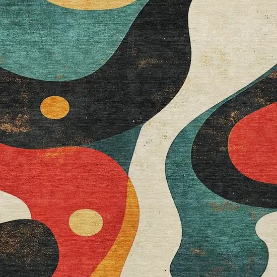 Red Black And Teal Blue Abstract Washable Indoor Outdoor Area Rug Photo 6
