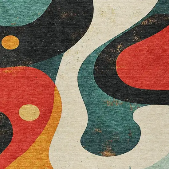 Red Black And Teal Blue Abstract Washable Indoor Outdoor Area Rug Photo 7