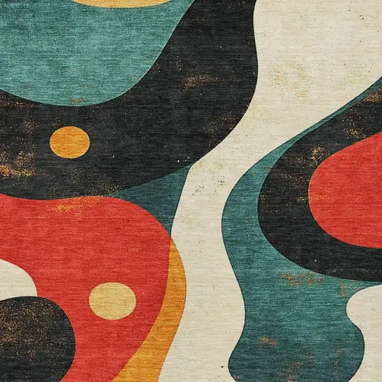 Red Black And Teal Blue Abstract Washable Indoor Outdoor Area Rug Photo 7