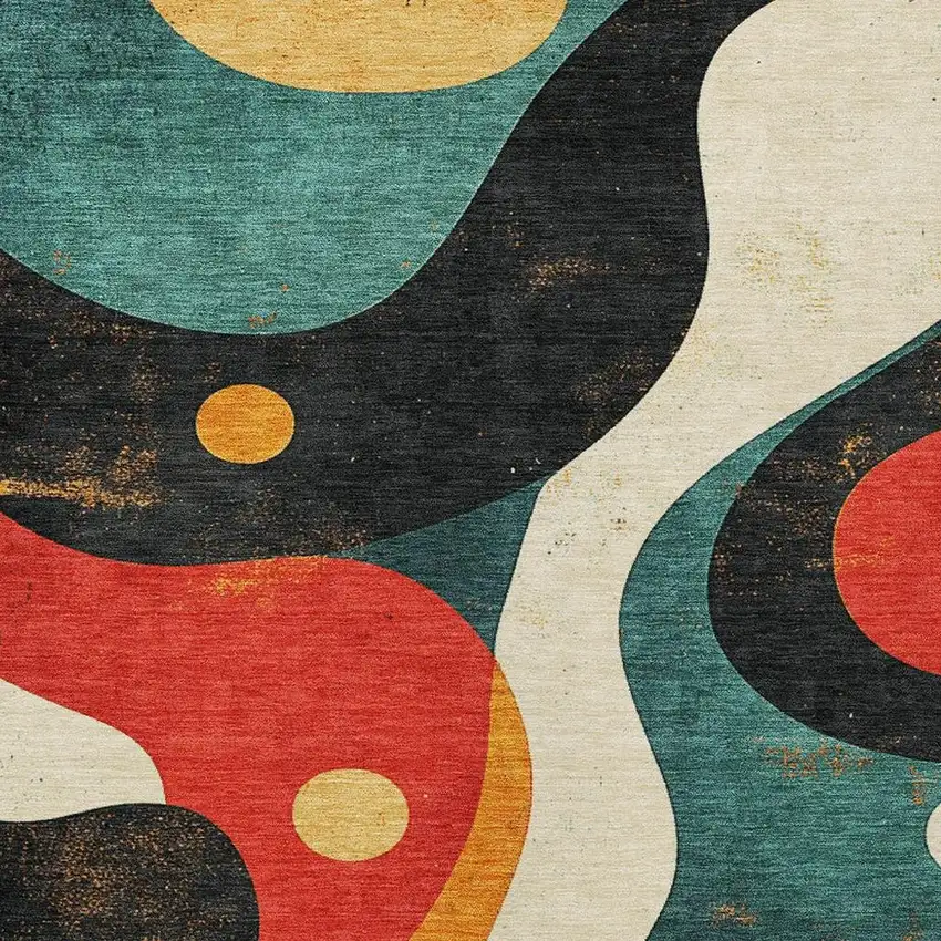 Red Black And Teal Blue Abstract Washable Indoor Outdoor Area Rug Photo 6