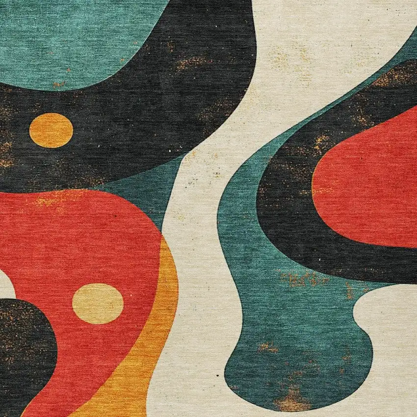 Red Black And Teal Blue Abstract Washable Indoor Outdoor Area Rug Photo 7