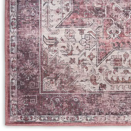 Red Black And White Floral Distressed Area Rug Photo 3