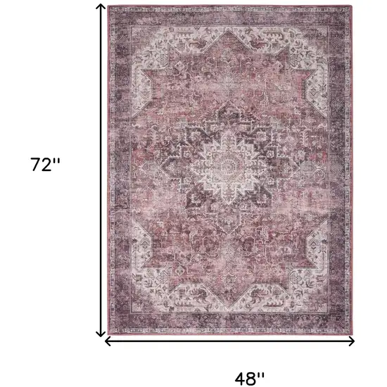 Red Black And White Floral Distressed Area Rug Photo 3
