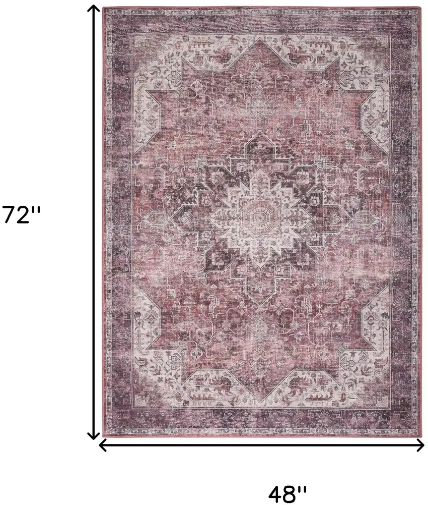Red Black And White Floral Distressed Area Rug Photo 3
