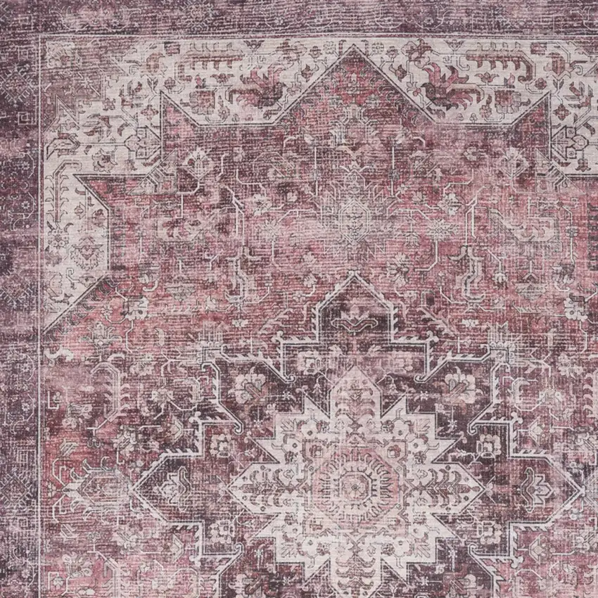 Red Black And White Floral Distressed Area Rug Photo 9