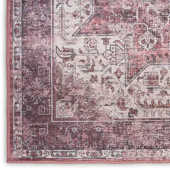 Red Black And White Floral Distressed Area Rug Photo 4