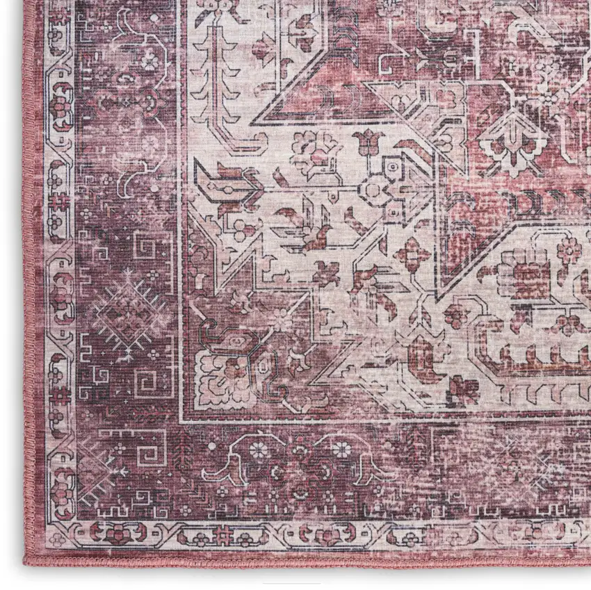 Red Black And White Floral Distressed Area Rug Photo 4