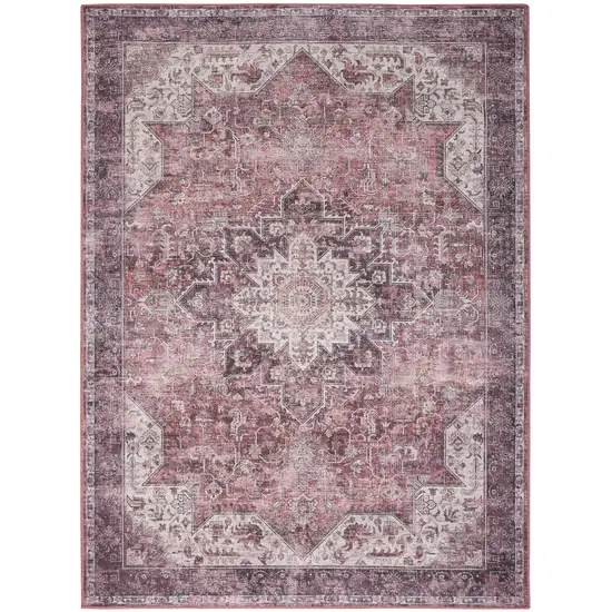 Red Black And White Floral Distressed Area Rug Photo 8