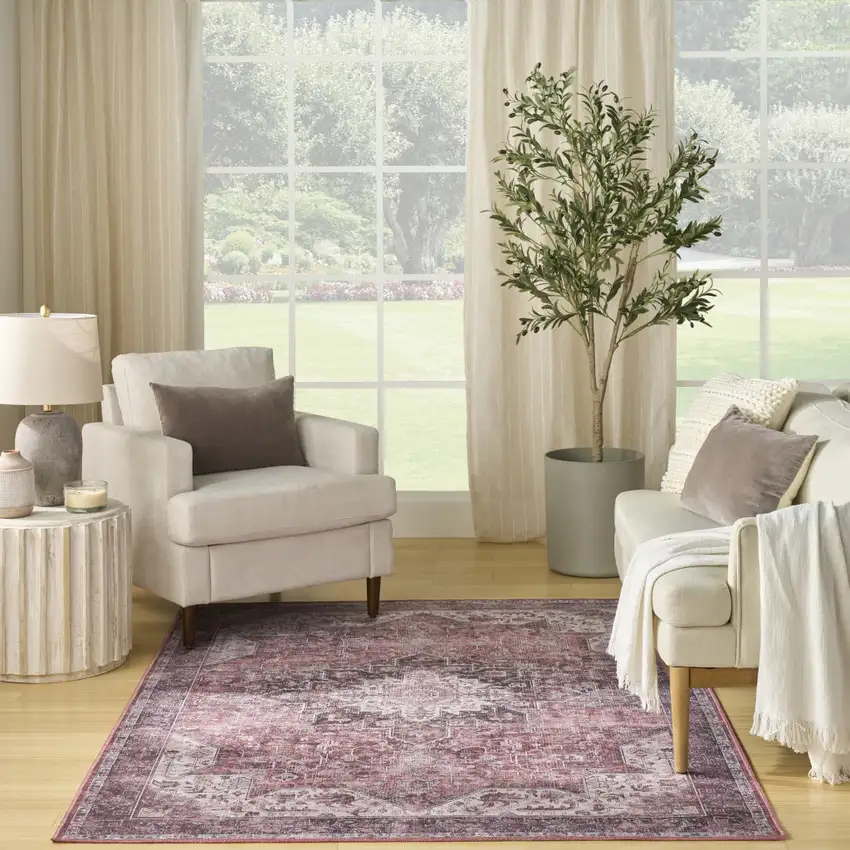 Red Black And White Floral Distressed Area Rug Photo 6