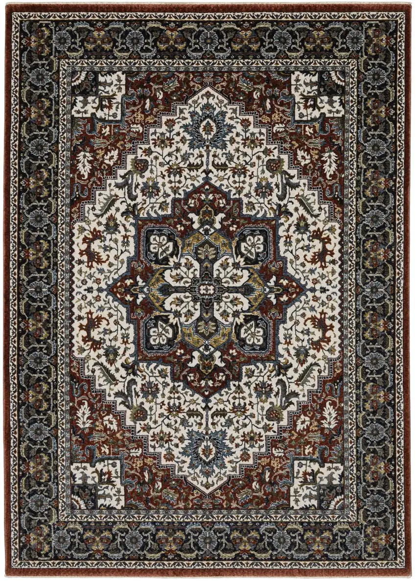 Red Black And White Medallion Area Rug With Fringe Photo 7
