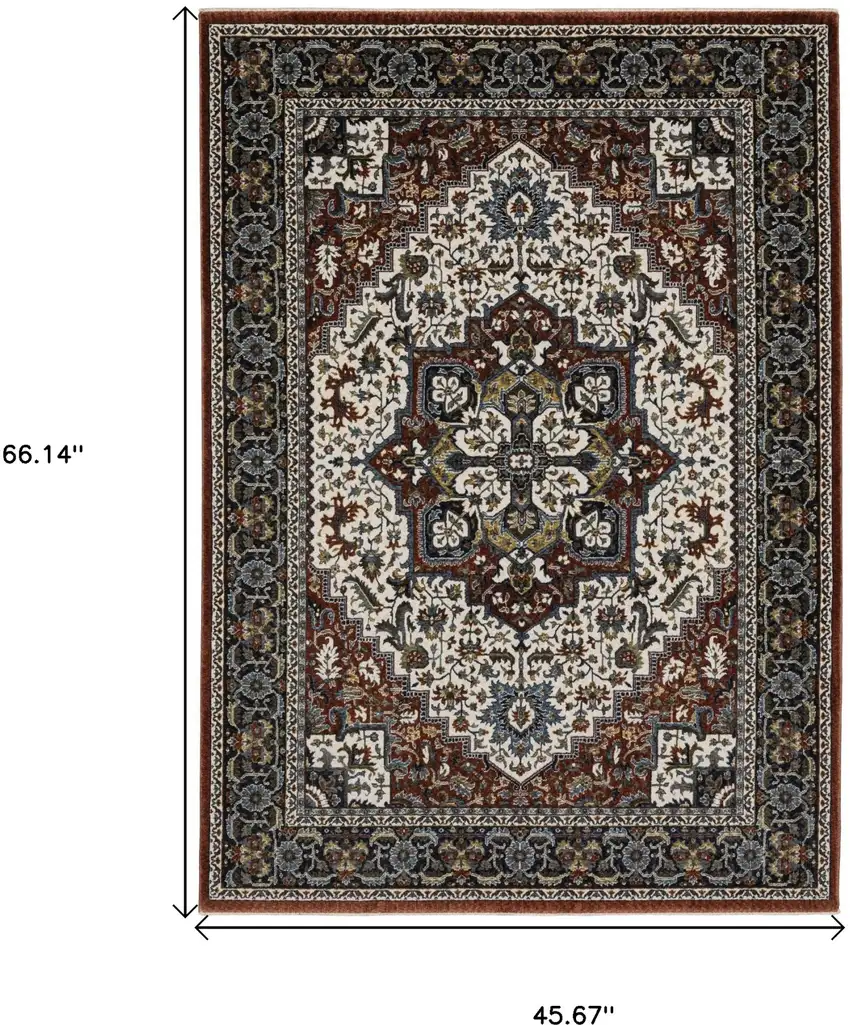 Red Black And White Medallion Area Rug With Fringe Photo 3