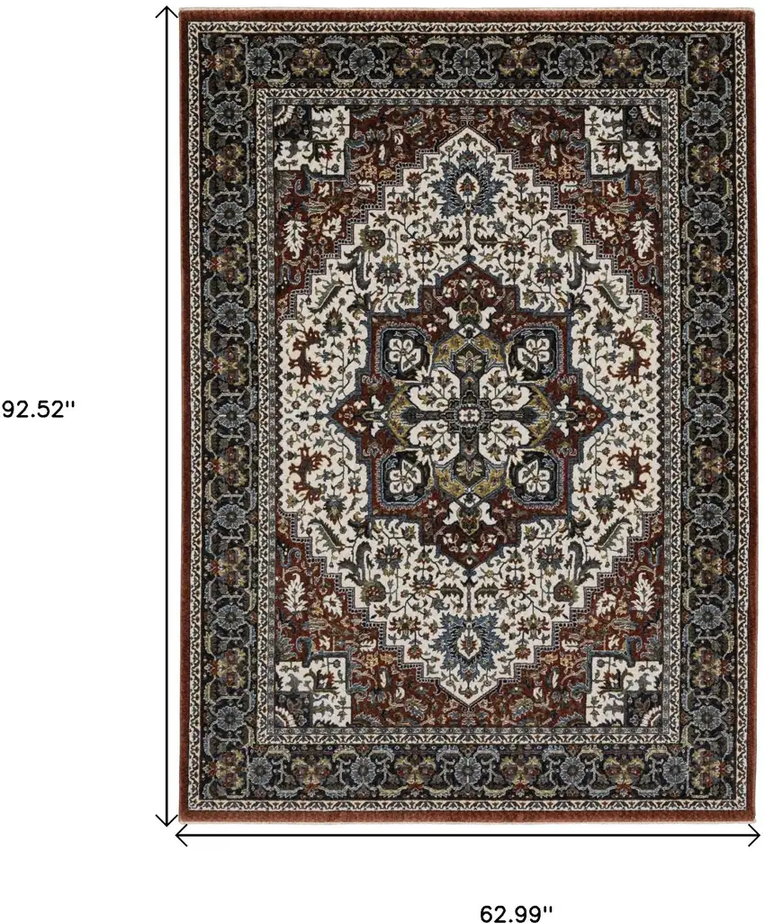 Red Black And White Medallion Area Rug With Fringe Photo 3