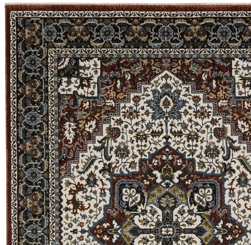 Red Black And White Medallion Area Rug With Fringe Photo 6