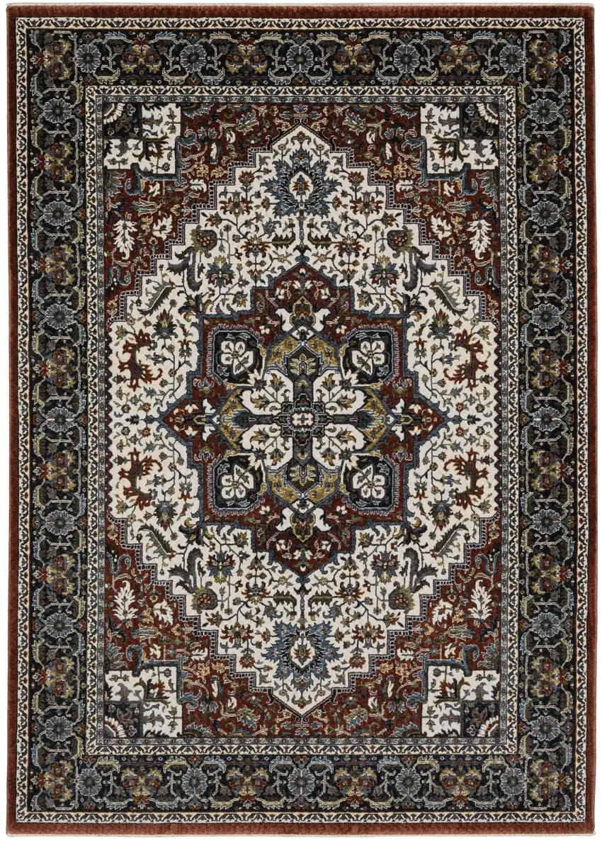 Red Black And White Medallion Area Rug With Fringe Photo 2
