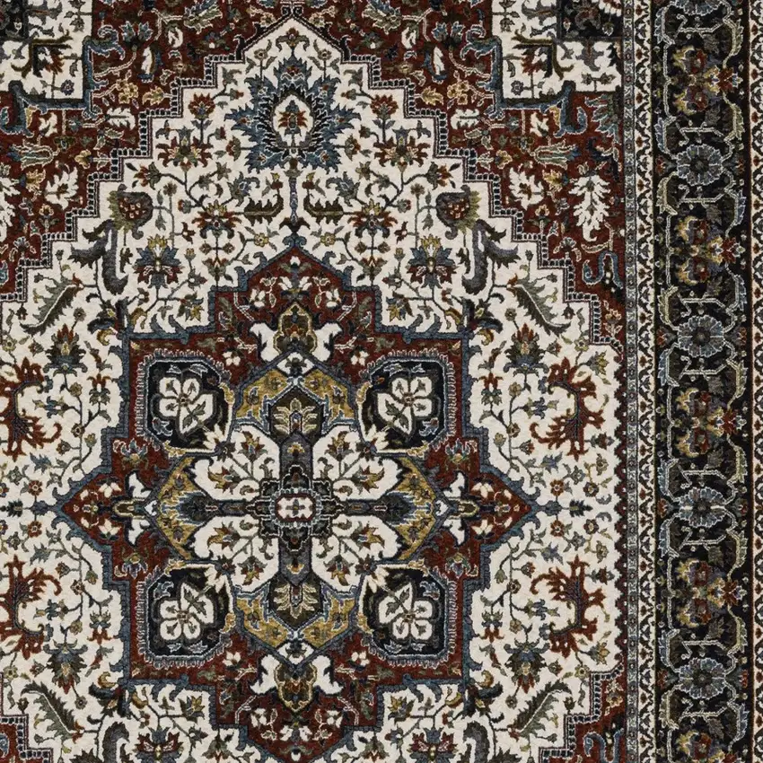 Red Black And White Medallion Area Rug With Fringe Photo 7