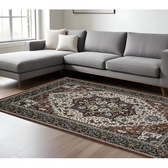 Red Black And White Medallion Area Rug With Fringe Photo 1