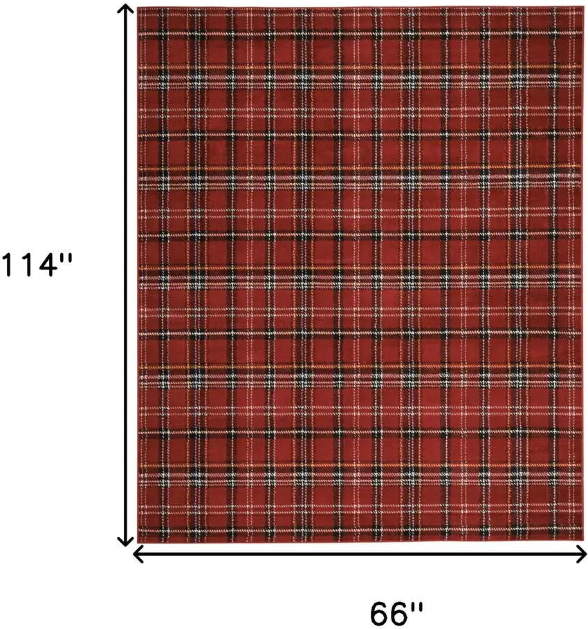 Red Black And White Plaid Area Rug Photo 3