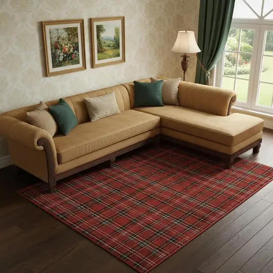 Red Black And White Plaid Area Rug Photo 1