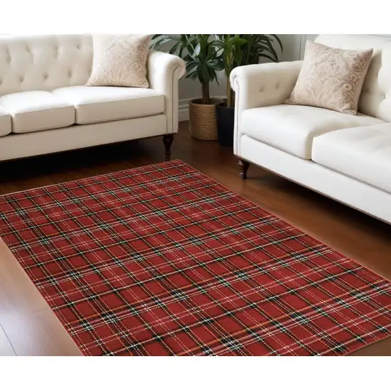 Red Black And White Plaid Area Rug Photo 1