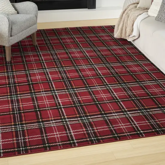 Red Black And White Plaid Area Rug Photo 5