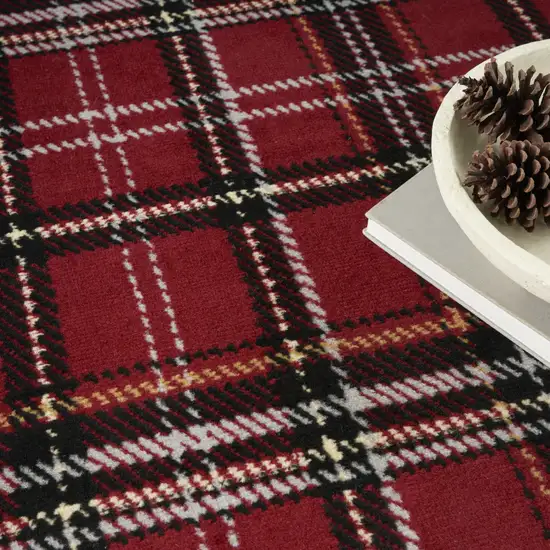 Red Black And White Plaid Area Rug Photo 8