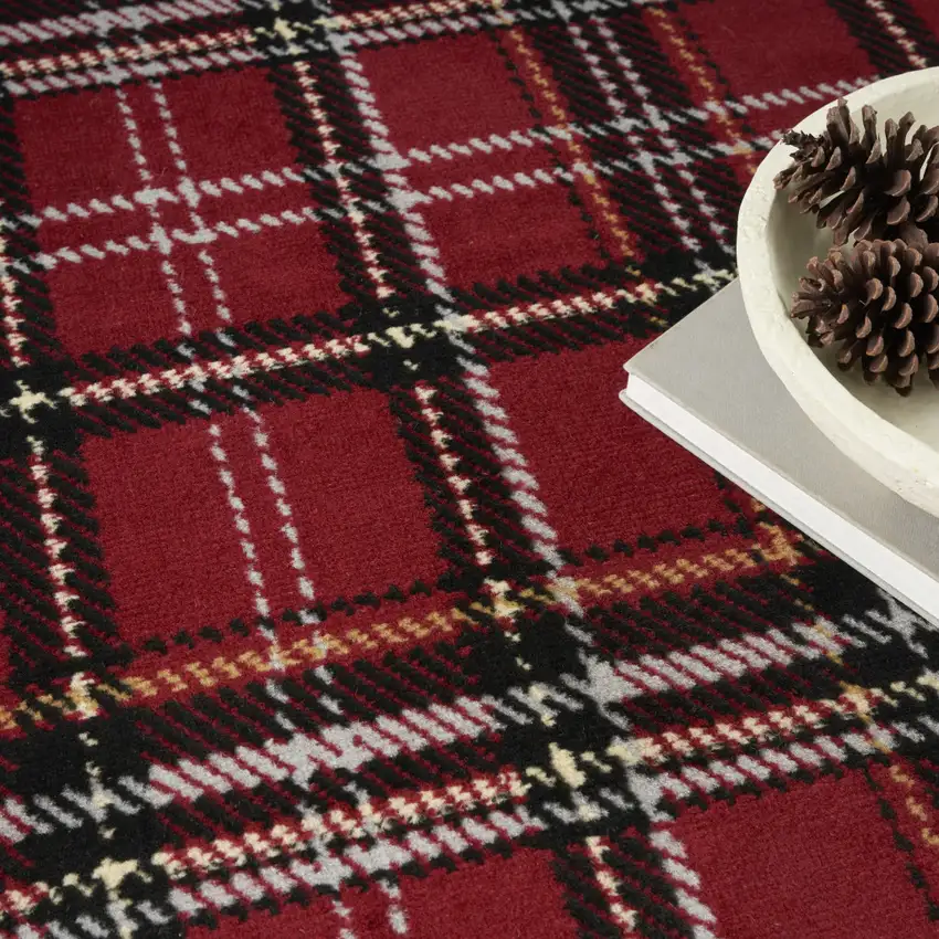 Red Black And White Plaid Area Rug Photo 8