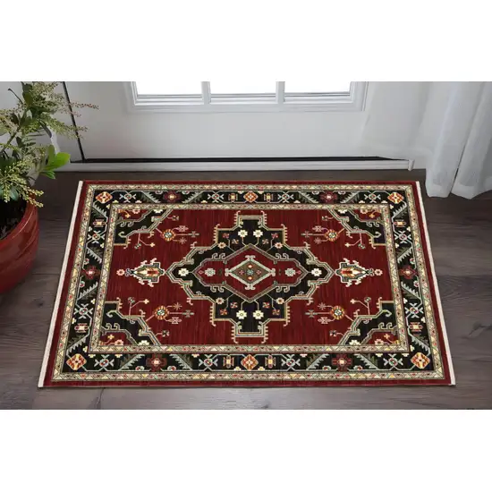 Red and Black Oriental Power Loom Area Rug Photo 1