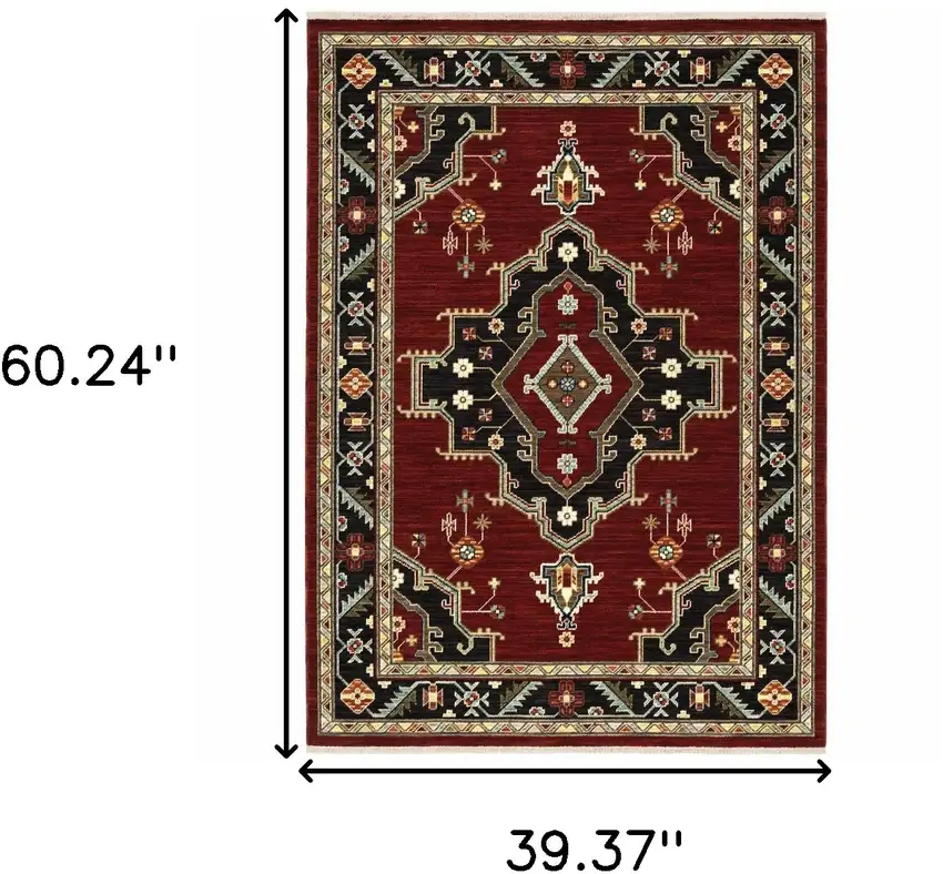 Red and Black Oriental Power Loom Area Rug Photo 3