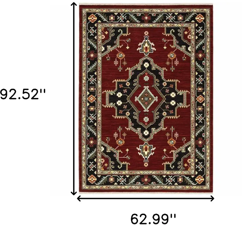 Red and Black Oriental Power Loom Area Rug Photo 3