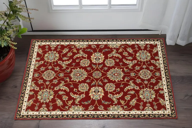 Red Black Blue Ivory Green And Salmon Oriental Power Loom Stain Resistant Area Rug Photo 5