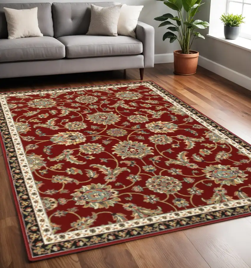 Red and Beige Oriental Power Loom Area Rug Photo 1