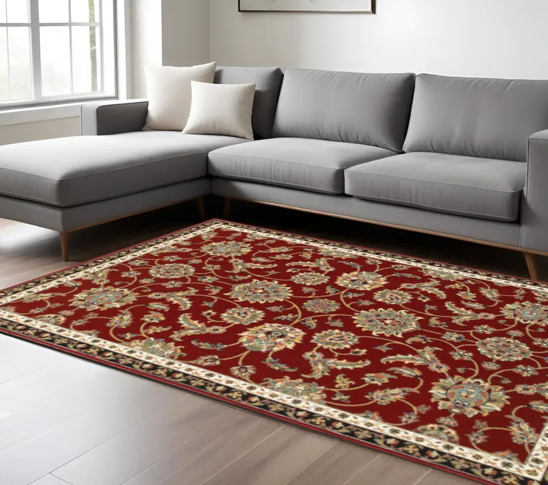 Red Black Blue Ivory Green And Salmon Oriental Power Loom Stain Resistant Area Rug Photo 5