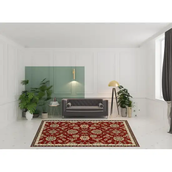 Red Black Blue Ivory Green And Salmon Oriental Power Loom Stain Resistant Area Rug Photo 2
