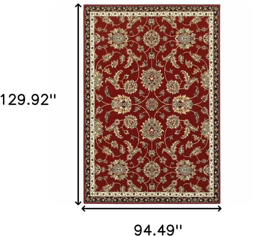 Red Black Blue Ivory Green And Salmon Oriental Power Loom Stain Resistant Area Rug Photo 5