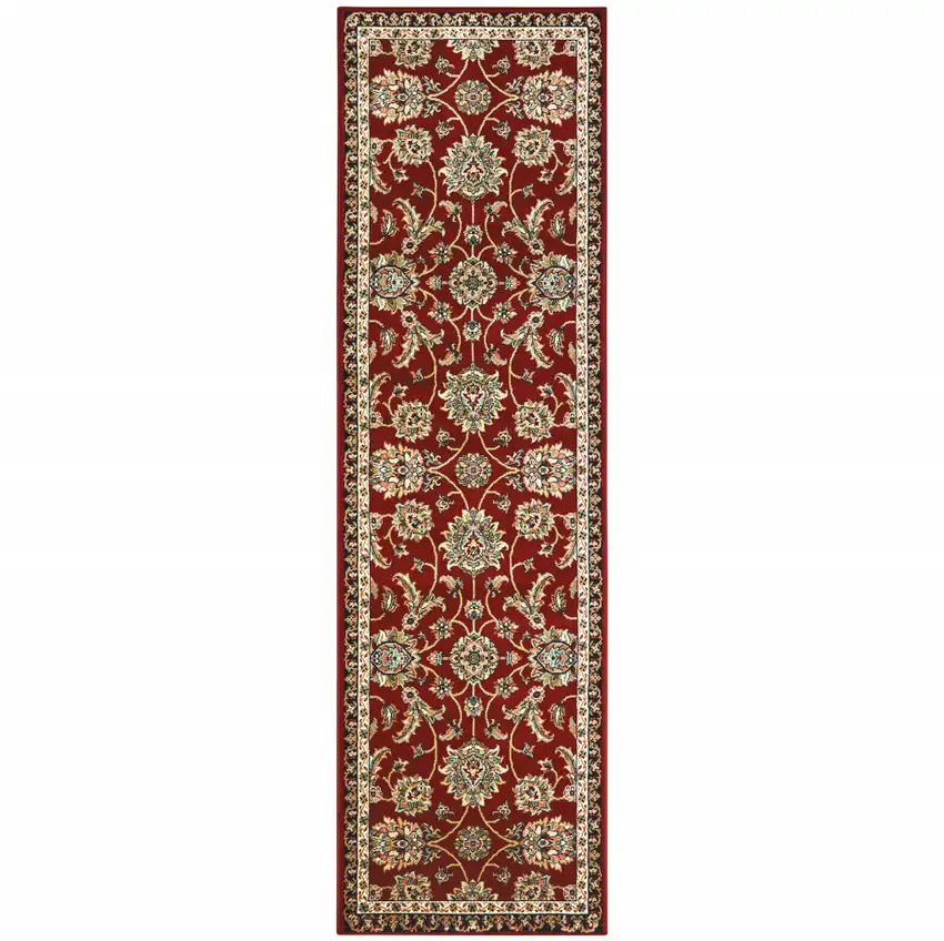 Red Black Blue Ivory Green And Salmon Oriental Power Loom Stain Resistant Runner Rug Photo 1