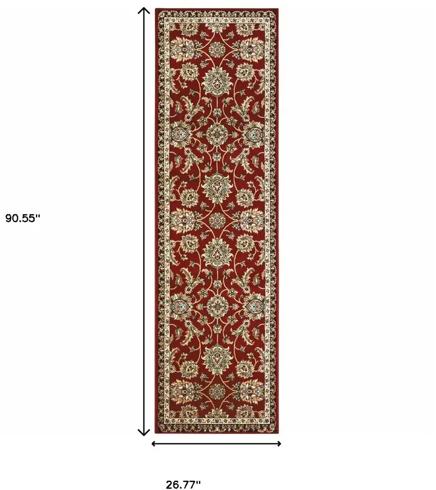 Red Black Blue Ivory Green And Salmon Oriental Power Loom Stain Resistant Runner Rug Photo 6