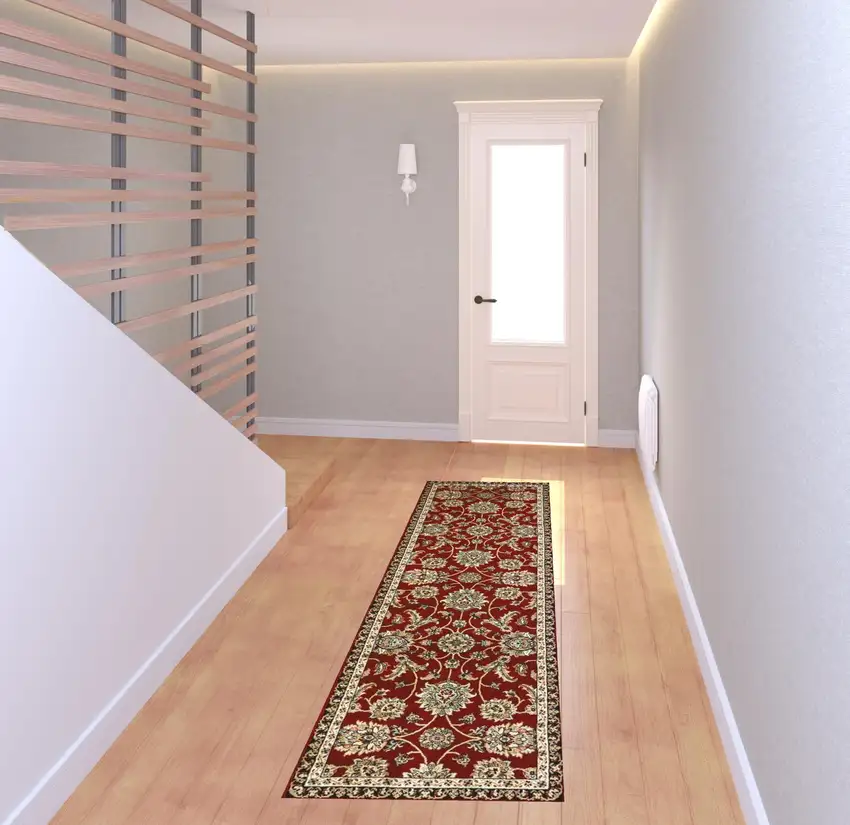 Red Black Blue Ivory Green And Salmon Oriental Power Loom Stain Resistant Runner Rug Photo 2