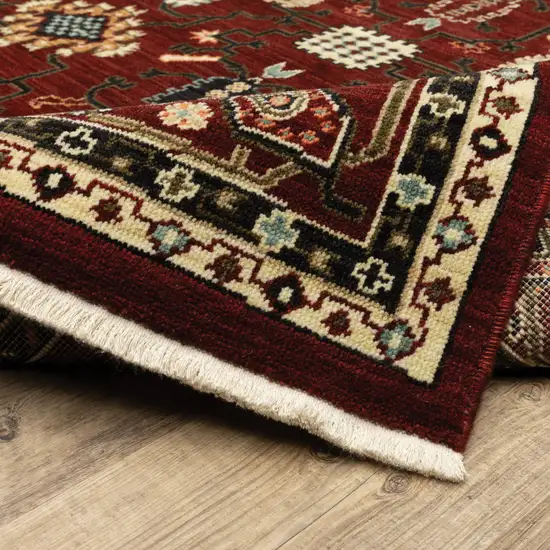 Red Black Ivory And Brown Oriental Power Loom Stain Resistant Area Rug With Fringe Photo 9