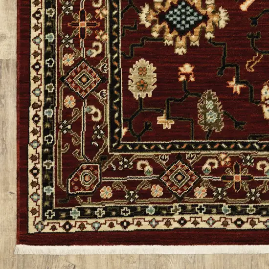 Red Black Ivory And Brown Oriental Power Loom Stain Resistant Area Rug With Fringe Photo 5