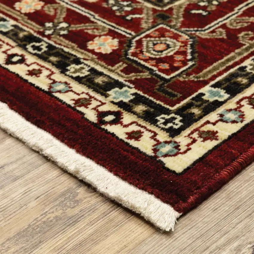 Red Black Ivory And Brown Oriental Power Loom Stain Resistant Area Rug With Fringe Photo 7