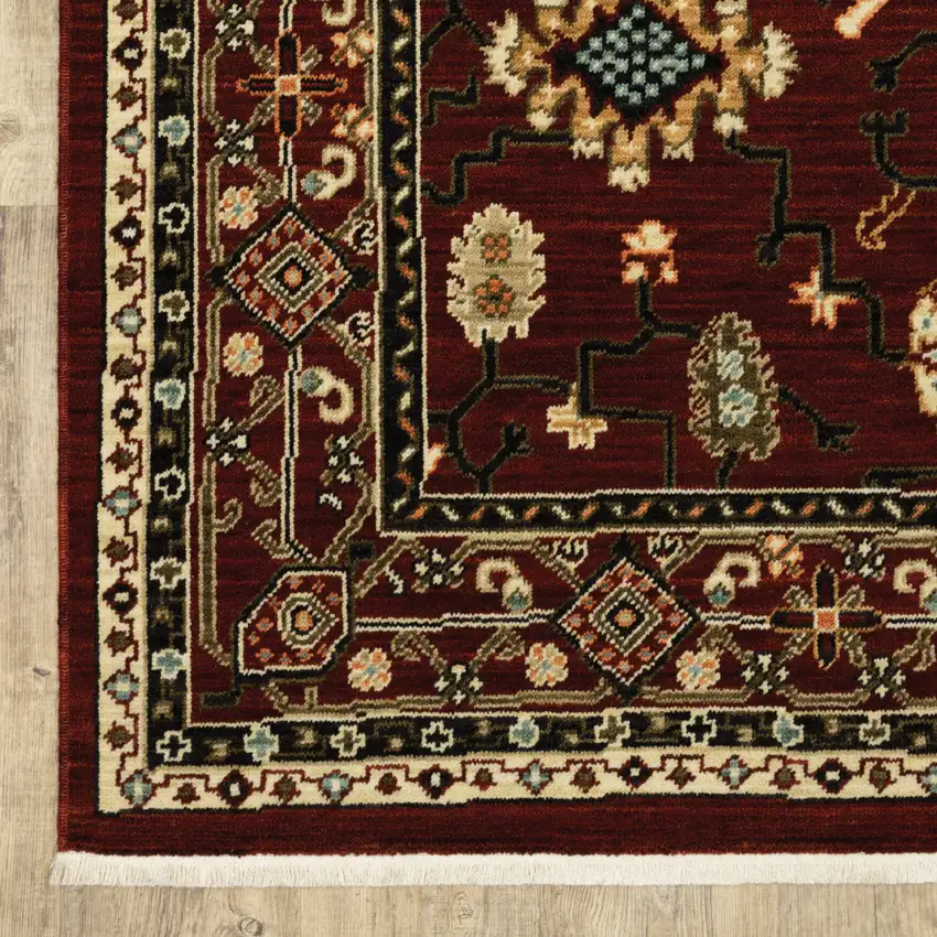 Red Black Ivory And Brown Oriental Power Loom Stain Resistant Area Rug With Fringe Photo 4