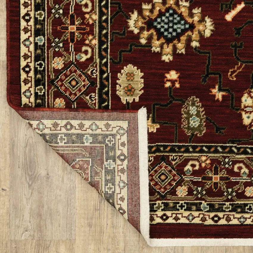 Red Black Ivory And Brown Oriental Power Loom Stain Resistant Area Rug With Fringe Photo 9