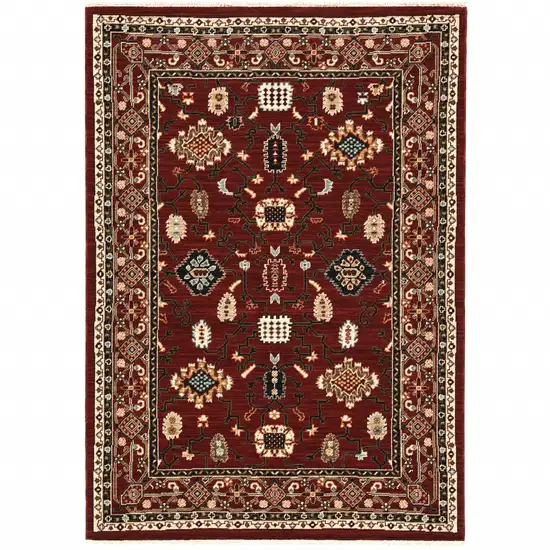 Red Black Ivory And Brown Oriental Power Loom Stain Resistant Area Rug With Fringe Photo 2
